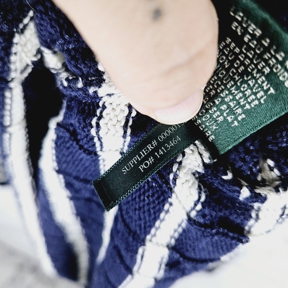 LAUREN RL | cotton blend cable knit v-neck striped sweater - Picture 8 of 8